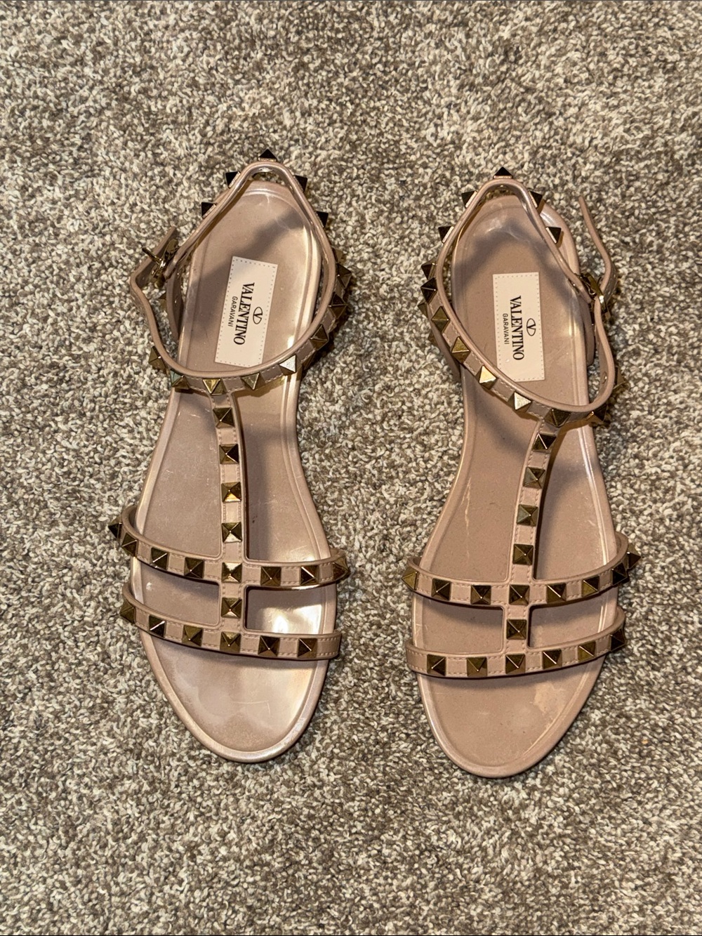 Valentino Garavani Blush Pink Rockstud T-Strap Sandals